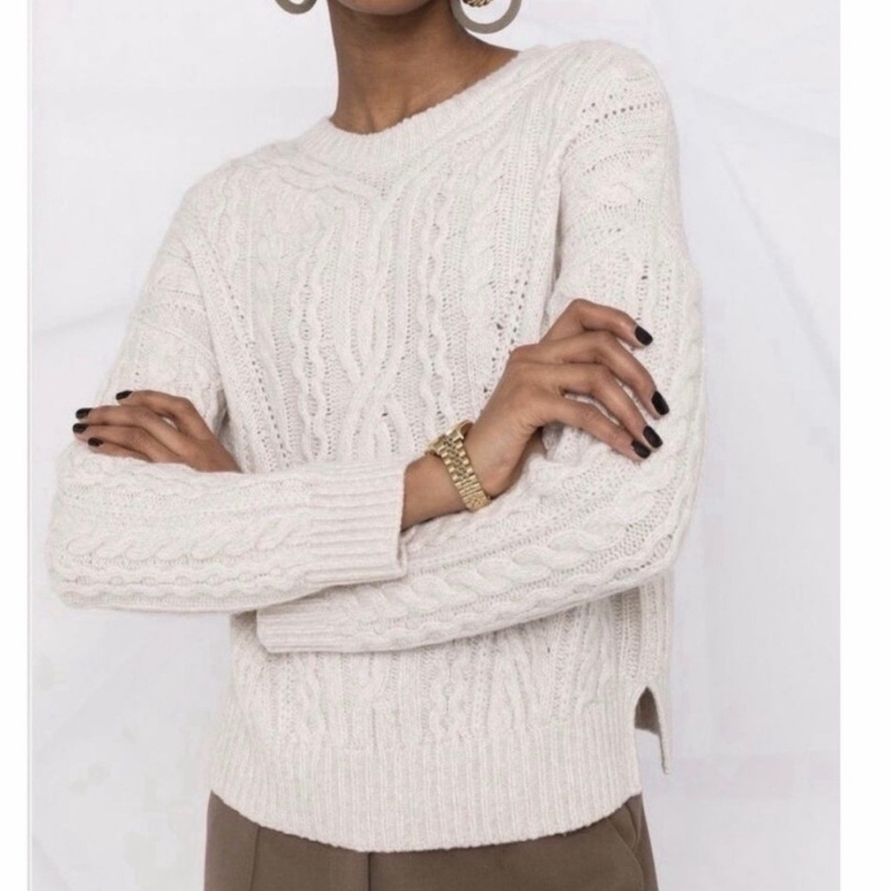 Vince Bauble Cable Knit Cashmere Wool Pullover Sweater Sz XXS Oatmeal